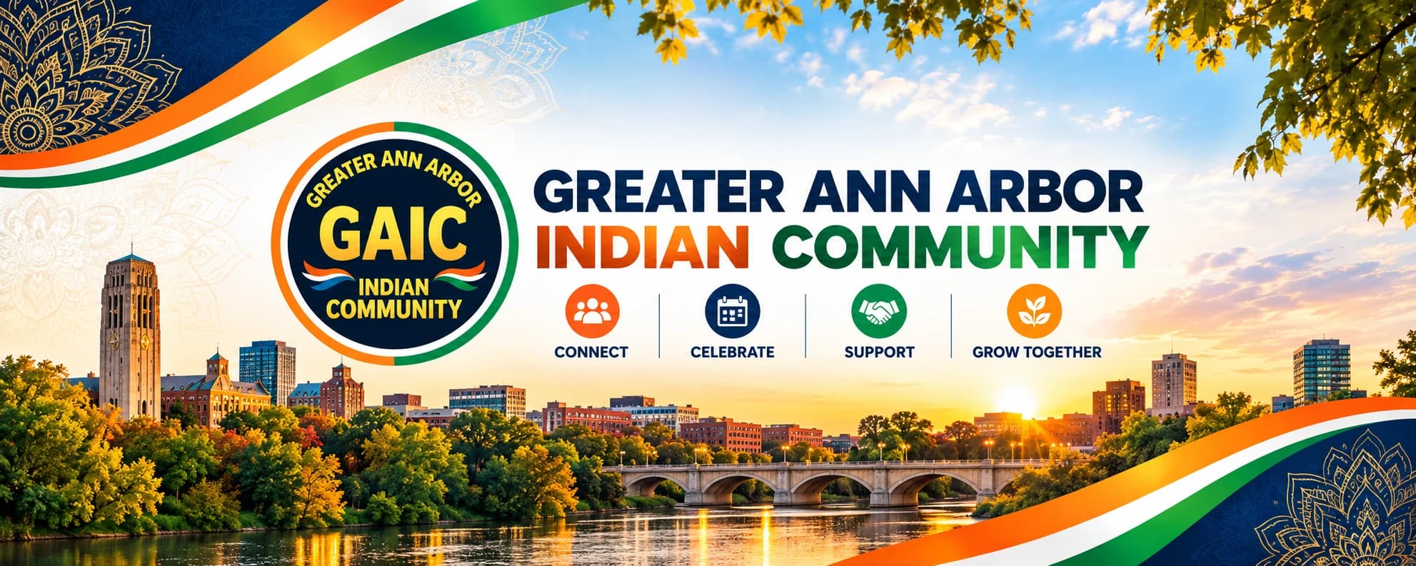 Greater Ann Arbor Indian Community banner with the Ann Arbor skyline